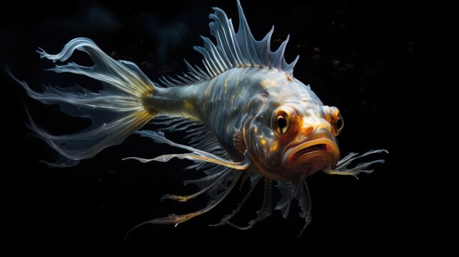 A fish that usually swims in the depths against a dark background, Generative AI