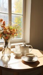 Fototapeta premium Still life with flowers by the window