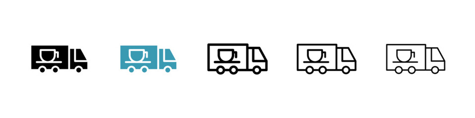 Beverage Van vector icon set. Mobile Coffee Service vector symbol for UI design.