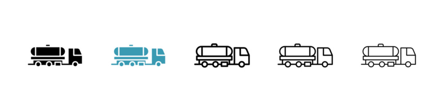Fuel Vehicle vector icon set. Oil Transport Truck vector symbol for UI design.