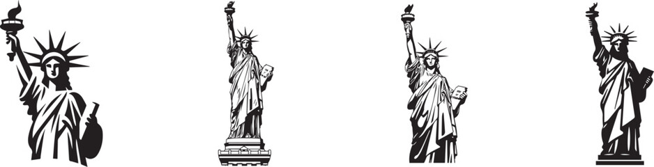 USA or the United States of America Independence Day logo for the 4th of July with Statue of Liberty, Vector Illustration.