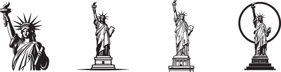 USA or the United States of America Independence Day logo for the 4th of July with Statue of Liberty, Vector Illustration. - obrazy, fototapety, plakaty