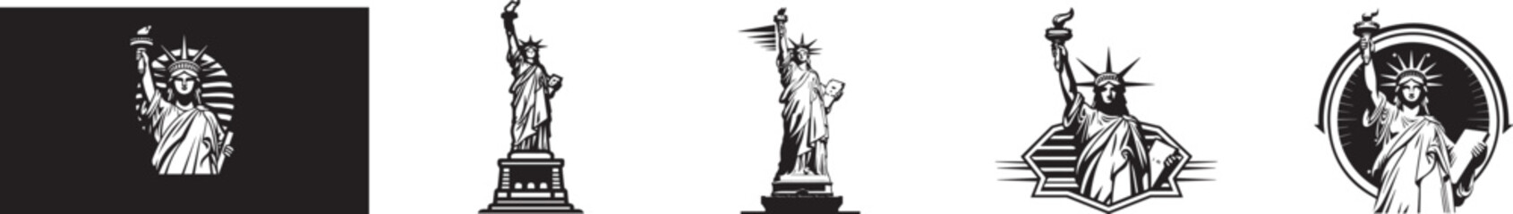 USA or the United States of America Independence Day logo for the 4th of July with Statue of Liberty, Vector Illustration. - obrazy, fototapety, plakaty