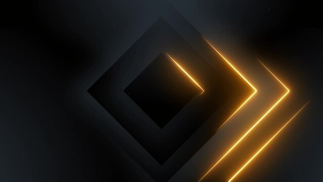 Abstract background square shape animation , glowing animated lines in yellow neon colors, futuristic 3D animation, 4K