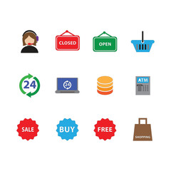 vector set of shopping icons. Collection of shop basket illustration signs. Shop package symbol. Shopping logo