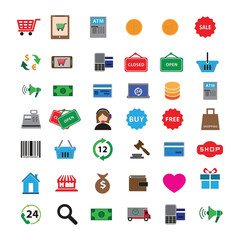 vector set of shopping icons. Collection of shop basket illustration signs. Shop package symbol. Shopping logo