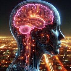 Human head with brain.
