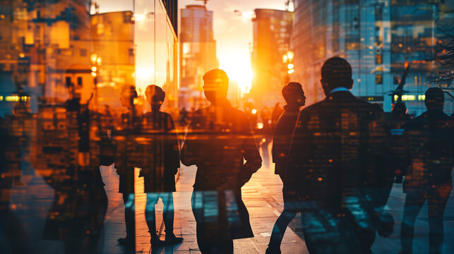 Silhouette of people looking at a city to learn more about business.  - Powered by Adobe