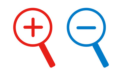 Fototapeta premium 虫眼鏡 拡大鏡 ルーペ 検索 調べる シルエット プラス マイナス セット