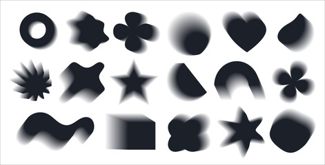 A large set of abstract blurred shapes.; Gradient fill in retrofuturism style; retro wave; y2k; 2000s. Bright acidic colors on a white background