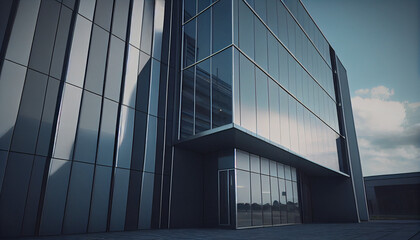 Modern office building's facade in background, Ai generated image.