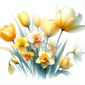 The image is an illustration of tulips watercolor style.