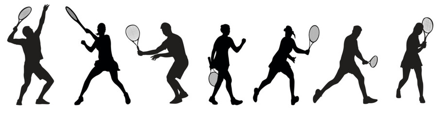 Fototapeta na wymiar tennis player man and woman silhouette sports people design elements