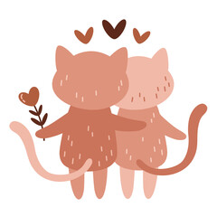 Valentines day clipart. Valentines cats in cartoon flat style. Kids Valentines illustration.
