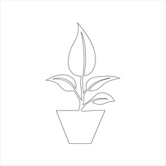 Continuous one line drawing of home plant in a pot tree art design