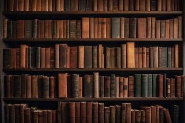 Old library or bookshop with many books on shelves. AI generated