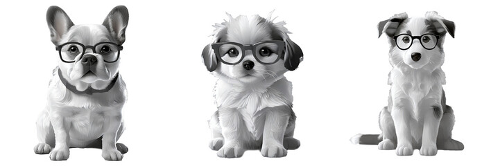 眼鏡を掛けた子犬　3画像（透過）