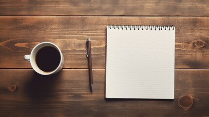 Creative Workspace Arrangement on Wood with Coffee, Pencils, and Notebook for Productivity and Artistic Inspiration in Office or School Setting