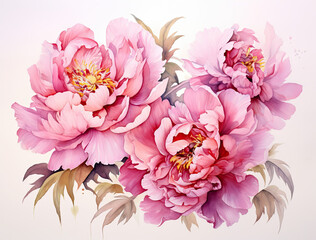 Pink Flowers Painting on White Background - Delicate Floral Artwork