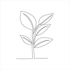 Continuous one line drawing of home plant in a pot tree art design