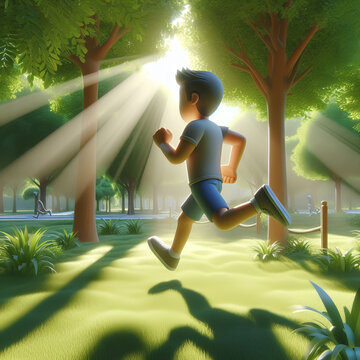 person running on the garden 3d image