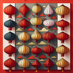 Fototapeta na wymiar chinese lanterns in chinese temple, chinese lanterns in chinese style, chinese lanterns on the wall or chinese decorations, lunar decorations lantern lights or chinese new year decoration 