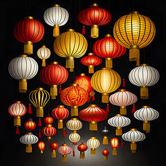 chinese lanterns in chinese temple, chinese lanterns in chinese style, chinese lanterns on the wall or chinese decorations, lunar decorations lantern lights or chinese new year decoration 