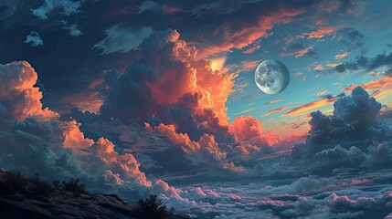 Super Moon Night Sky Clouds Elements, Background Banner HD