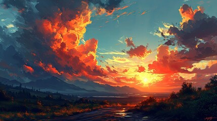 Obraz na płótnie Canvas Sunset Sky Vertical Colorful Sunlight Dark, Background Banner HD