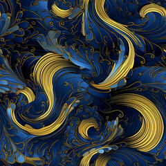 Elegant Blue and Gold Swirls pattern
