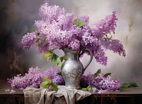 Lilacs in Silver Vase Painting