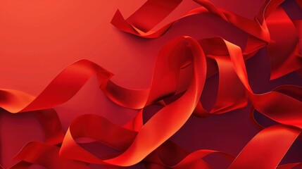 Naklejka premium Crimson Symphony, Vibrant Dance of Scarlet Ribbons on a Scarlet Canvas