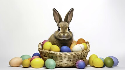Fototapeta na wymiar easter bunny and easter eggs on a white background 