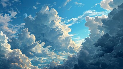 Fototapeta na wymiar White Clouds Clear Blue Sky Background, Background Banner HD
