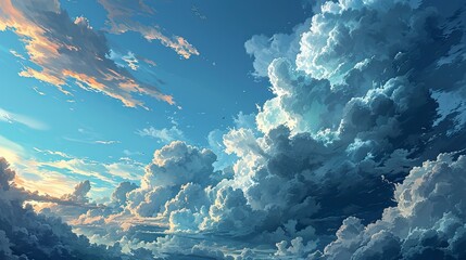 Fototapeta na wymiar White Clouds Blue Sky Cold Heaven, Background Banner HD