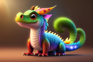 Beautiful illustration with a cute little rainbow dragon.