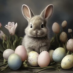 Fototapeta na wymiar easter bunny and easter eggs, easter background, easter holiday 