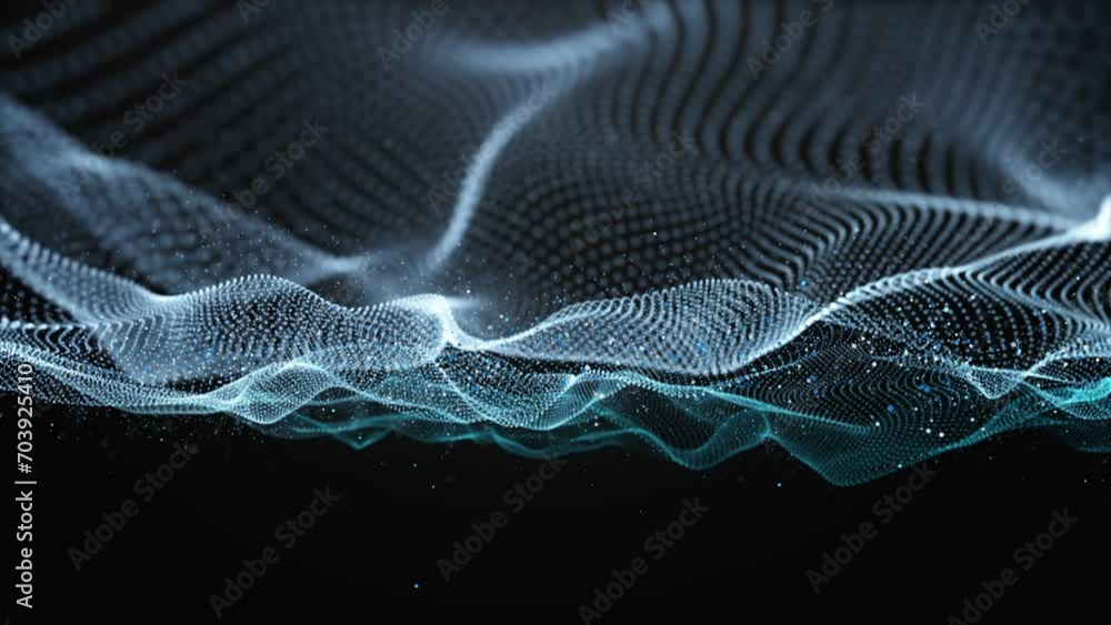Aufkleber futuristic video animation with wave object and glitter particles in slow motion, 4096x2304 loop 4k