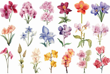 Assorted Flowers Collection on White Background
