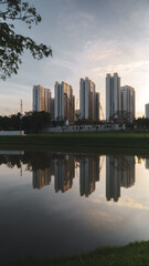 Fototapeta na wymiar Reflections of buildings during dawn