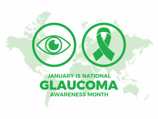 January is Glaucoma Awareness Month poster vector illustration. Green awareness ribbon and human eye simple icon set vector. Eye health design element. Important day