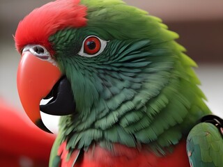 Red and green parrot. Generative AI