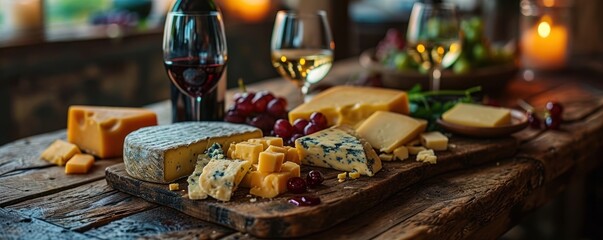 The Gastronomic Tapestry, A Bountiful Table Bursting With a Myriad of Cheeses and Exquisite Wines
