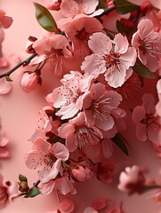 Whimsical Blossoms, A Vibrant Ensemble of Pink Flowers Dancing on a Blushing Pink Canvass