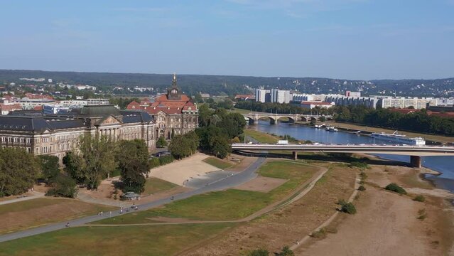 Saxon State Ministry of Culture Dresden day. Best aerial top view flightdrone