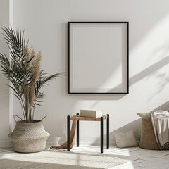 Ethereal Haven, Exploring the Serenity of a White Space Adorned With Lush Greenery and a Captivating Picture Frame