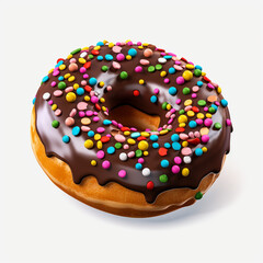 Obraz na płótnie Canvas a chocolate donut with colorful candies on transparent background created with Generative Ai