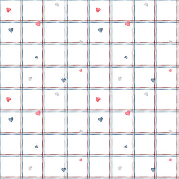 Vector Seamless Lines with heart pattern abstract on isolated background. Grid paper used for notes or decoration. French style seamless pattern texture for shirts, plaid, tablecloths, clothes