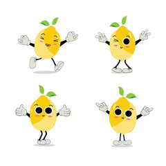 Lemon character design. Vector Illustration Flat Lemon Cute Character expression emotion collection set, minimal style, Raw materials fresh fruit, Mascot product