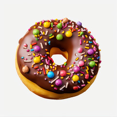 a chocolate donut with colorful candies on transparent background created with Generative Ai